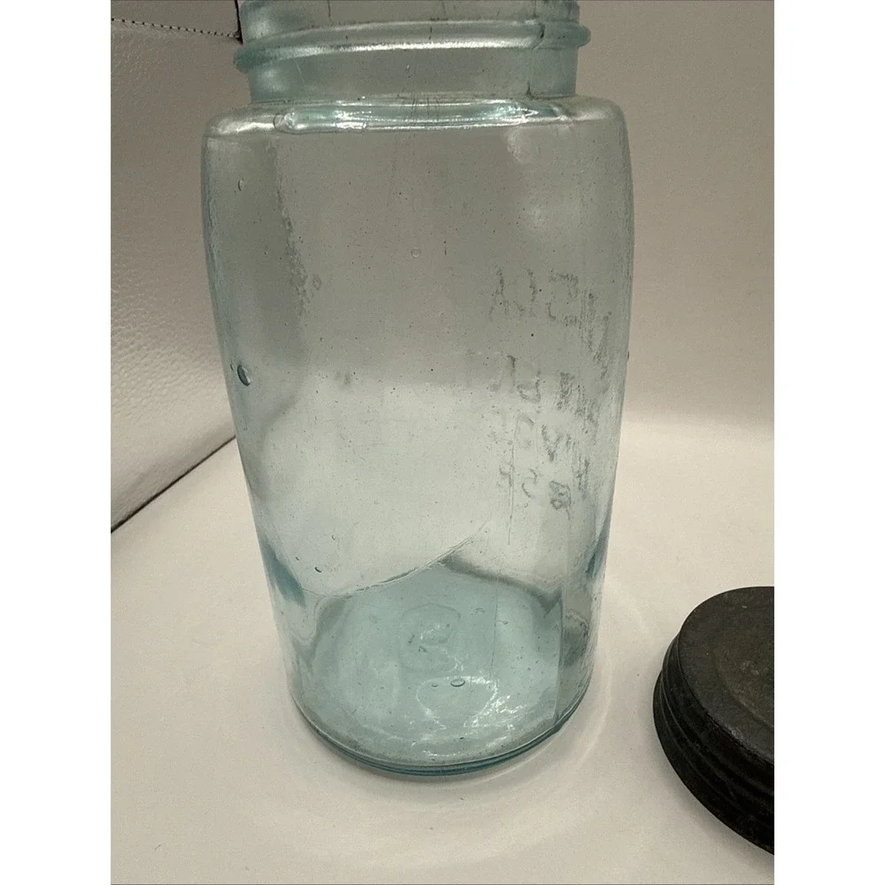 Old Mason's Patent Nov 30th 1858 Green 1 Quart Antique Canning Jar Zinc Lid #8‎